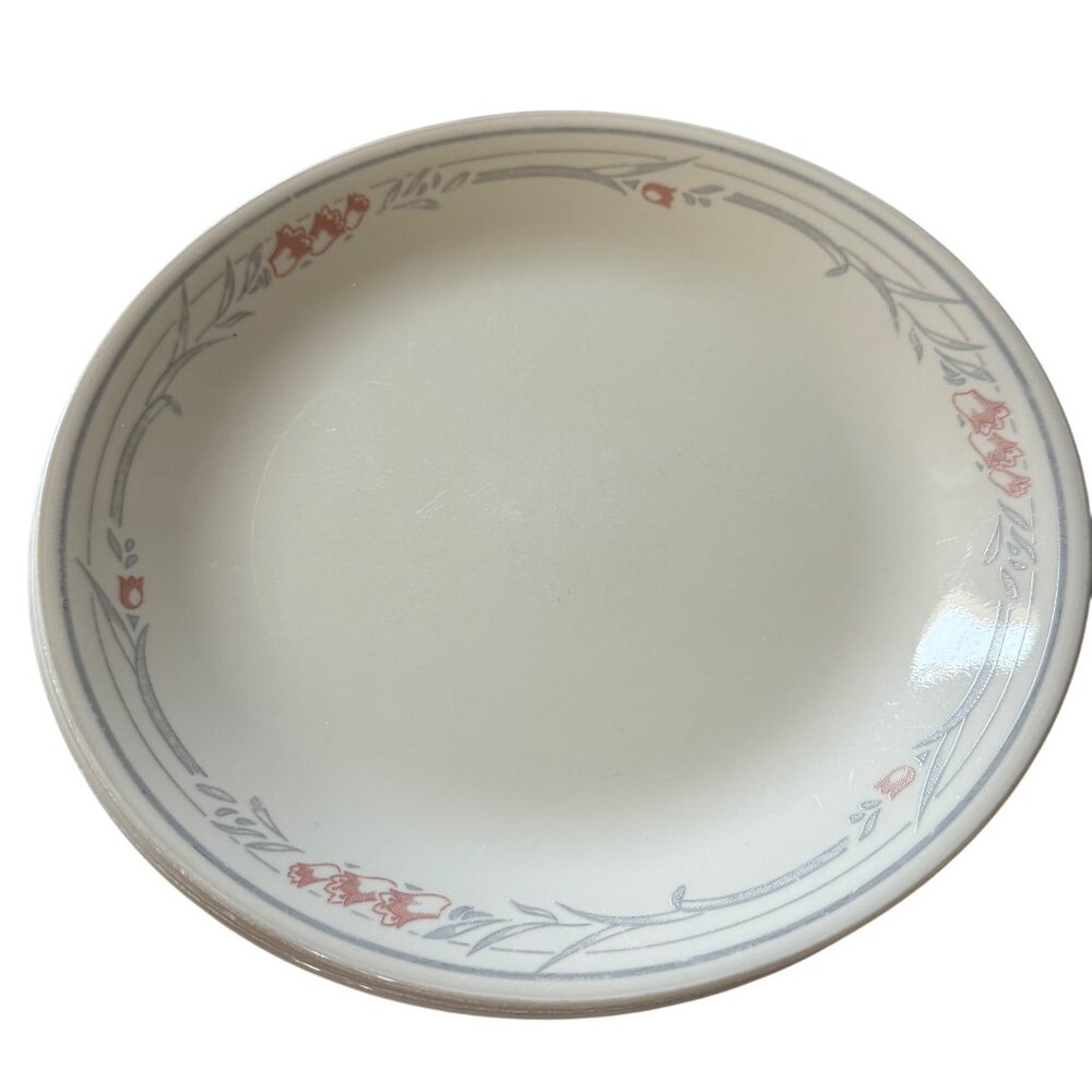 Corelle By Corning Rose Tulip Floral Rim 4 Dinner Plates 10.25 inch USA FLAW